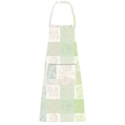 Tablier pur coton enduit motif jacquard beige vert Mille parfums verde