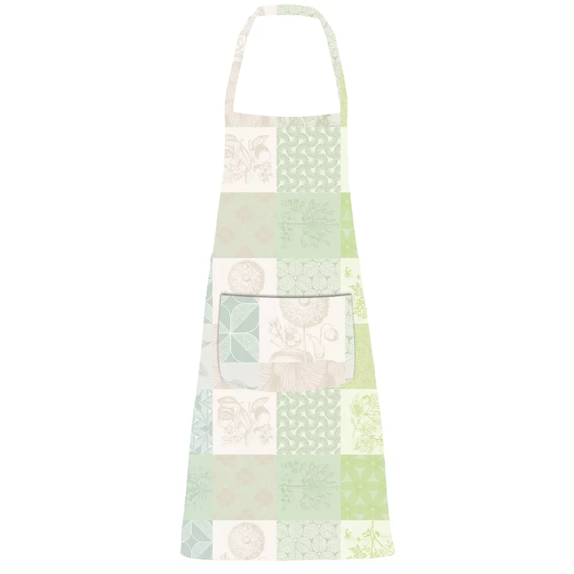 Tablier pur coton enduit motif jacquard beige vert Mille parfums verde