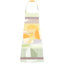 Tablier pur coton enduit motif jacquard vert orange Mille galets terre cuite