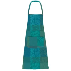 Tablier pur coton enduit motif jacquard vert Mille rameaux emeraude