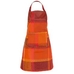 Tablier pur coton motif jacquard orange rouge Mille wax ketchup
