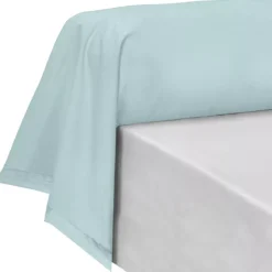 Taie de traversin percale de coton uni bleu La percale francaise bleu aqua