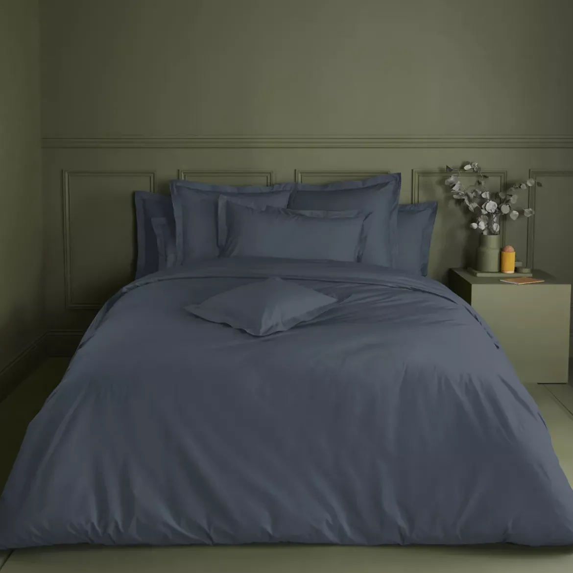 Taie de traversin percale de coton uni bleu La percale francaise bleu