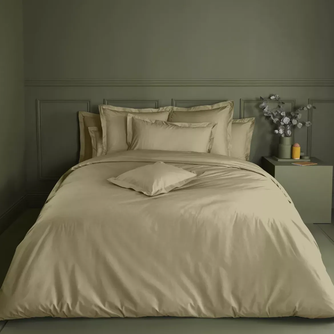 Taie de traversin percale de coton uni beige La percale francaise champagne