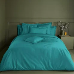 Taie de traversin percale de coton uni vert La percale francaise emeraude