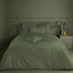 Taie de traversin percale de coton uni vert La percale francaise kaki