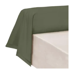 Taie de traversin percale de coton uni vert La percale francaise kaki