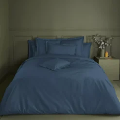 Taie de traversin percale de coton uni bleu La percale francaise ocean