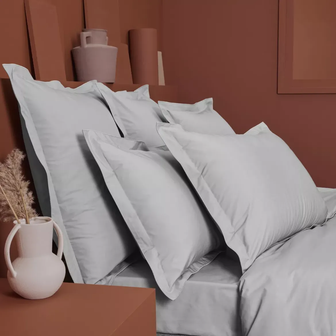 Taie de traversin percale de coton uni gris La percale francaise platine