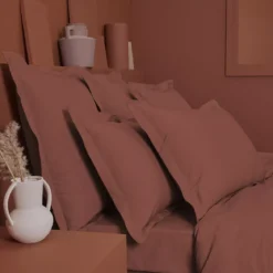 Taie de traversin percale de coton uni orange rouge La percale francaise rouille