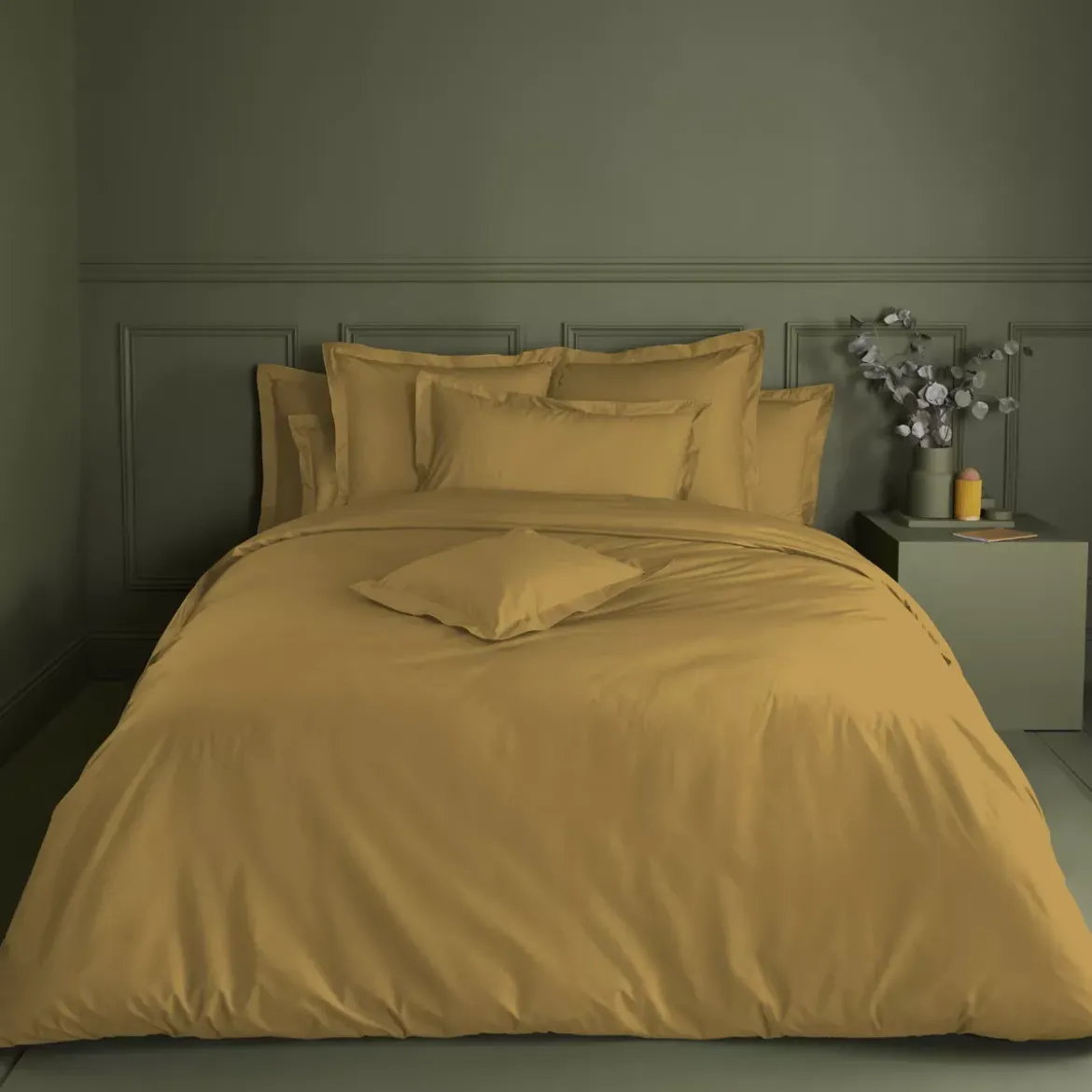 Taie de traversin percale de coton uni jaune La percale francaise safran