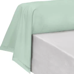 Taie de traversin percale de coton uni bleu vert La percale francaise givre