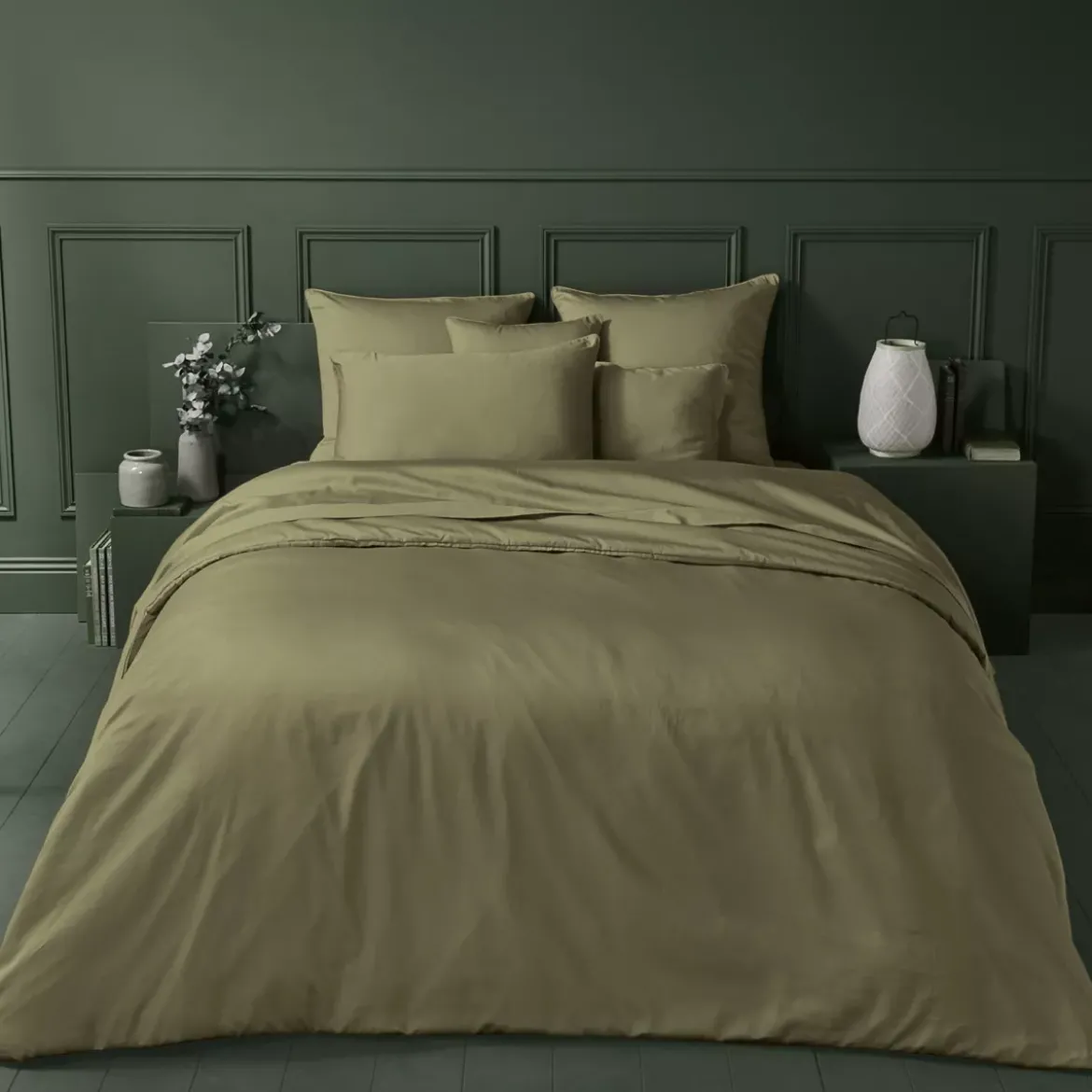Taie de traversin satin de coton uni brun marron Ava uni mordore