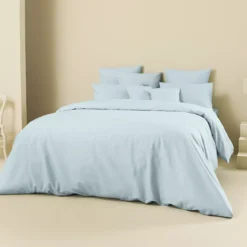 Taie d'oreiller lin & coton 160 g/m² uni bleu Le metis francais aqua