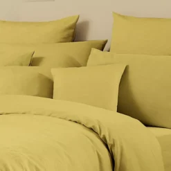 Taie d'oreiller lin & coton 160 g/m² uni jaune Le metis francais curry