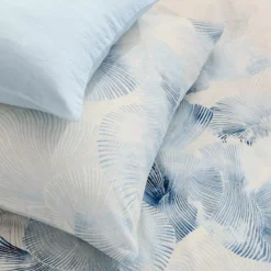 Taie d'oreiller lin & coton lavé 130 g/m² imprimé bleu beige Vagues indigo