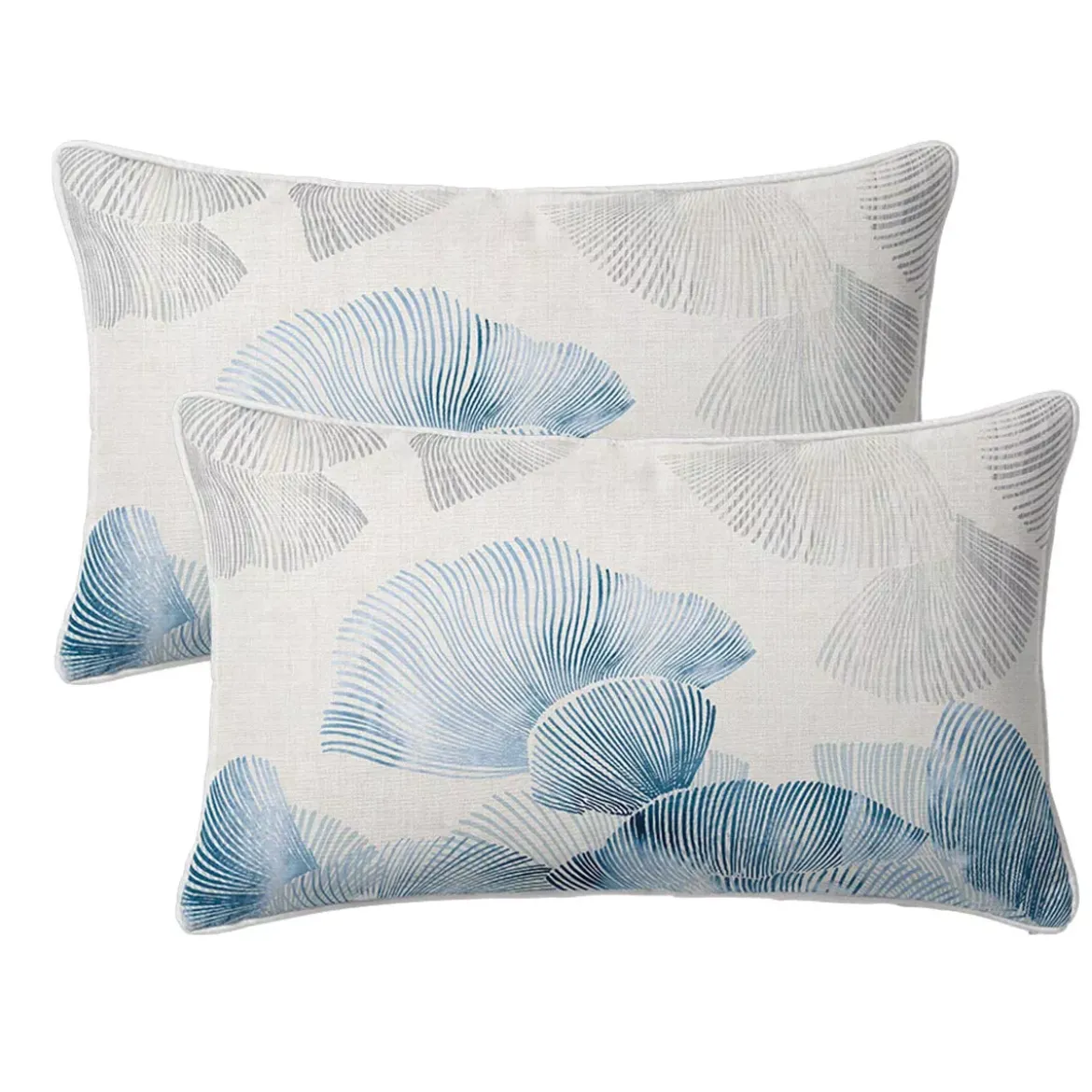 Taie d'oreiller lin & coton lavé 130 g/m² imprimé bleu beige Vagues indigo
