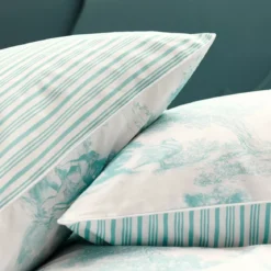 Taie d'oreiller percale de coton 115 g/m² imprimé bleu Poesie aqua
