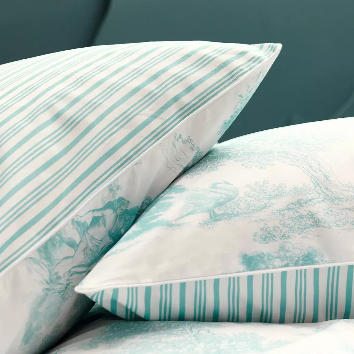 Taie d'oreiller percale de coton 115 g/m² imprimé bleu Poesie aqua