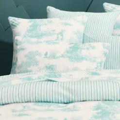 Taie d'oreiller percale de coton 115 g/m² imprimé bleu Poesie aqua