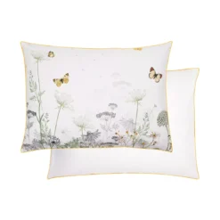 Taie d'oreiller percale de coton lavé imprimé multicolore ecru Escapades magiques naturel