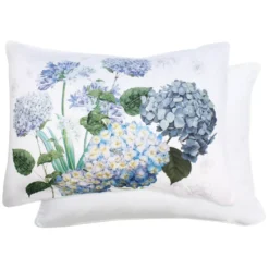 Taie d'oreiller percale de coton imprimé multicolore Maelys bleu