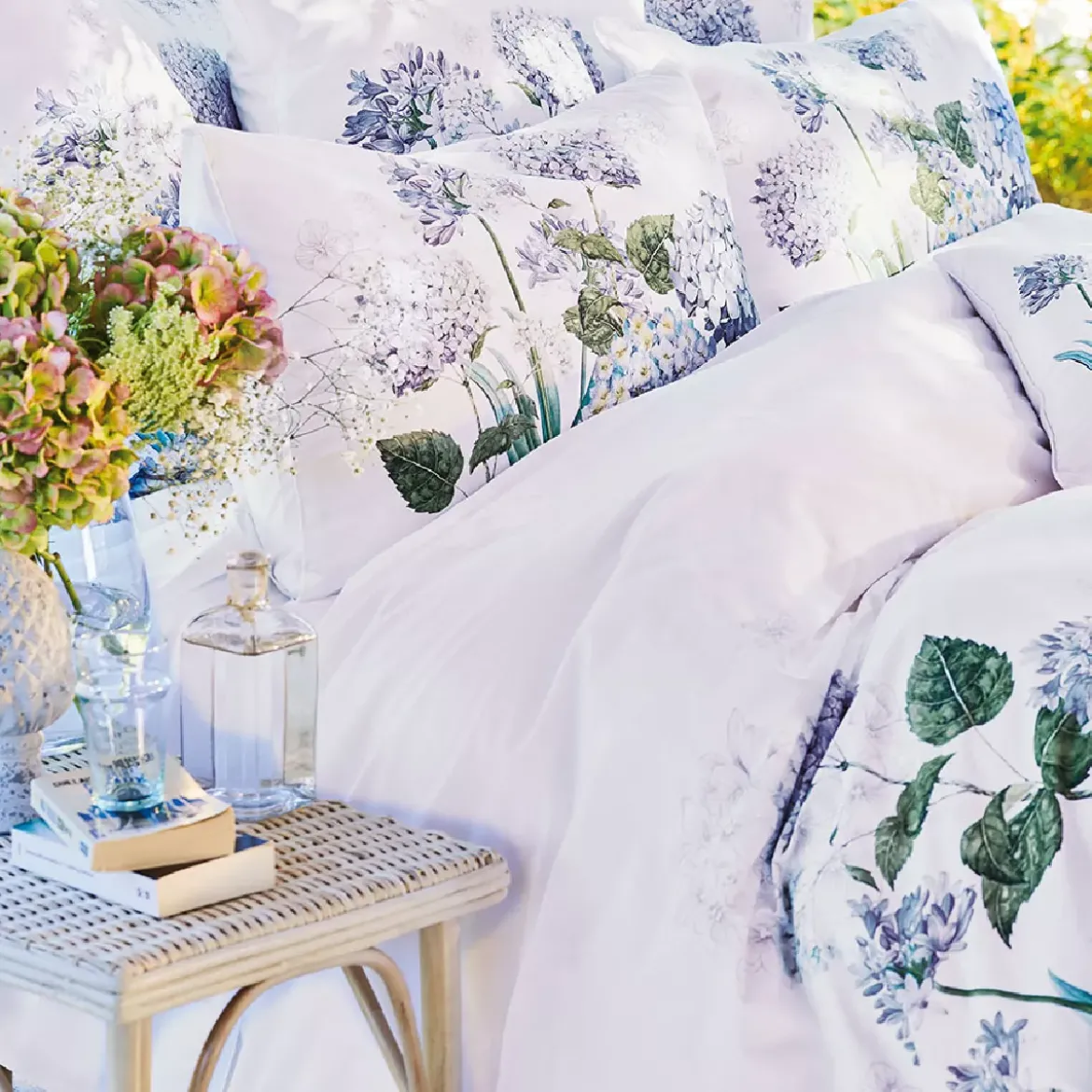 Taie d'oreiller percale de coton imprimé multicolore Maelys bleu