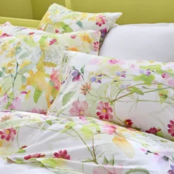Taie d'oreiller percale de coton lavé 115 g/m² imprimé rose vert Souffle fleuri printemps