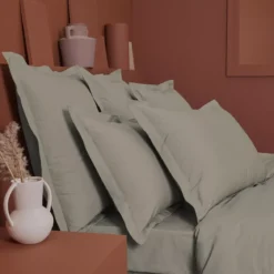 Taie d'oreiller percale de coton uni brun Olana pin