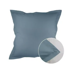 Taie d'oreiller percale de coton uni bleu Olana denim