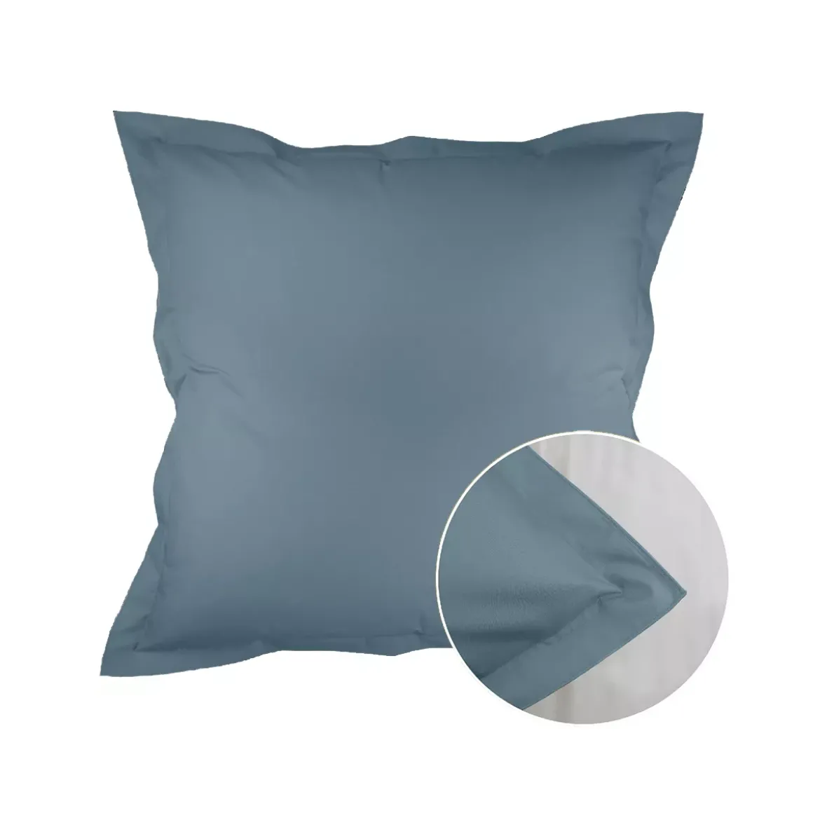 Taie d'oreiller percale de coton uni bleu Olana denim