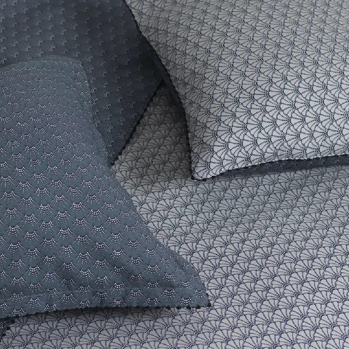 Taie d'oreiller percale de coton imprimé bleu gris Osaka givre