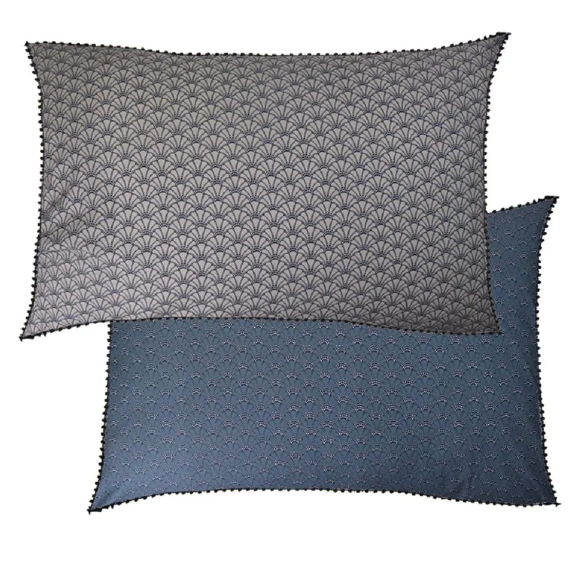 Taie d'oreiller percale de coton imprimé bleu gris Osaka givre