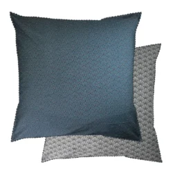 Taie d'oreiller percale de coton imprimé bleu gris Osaka givre