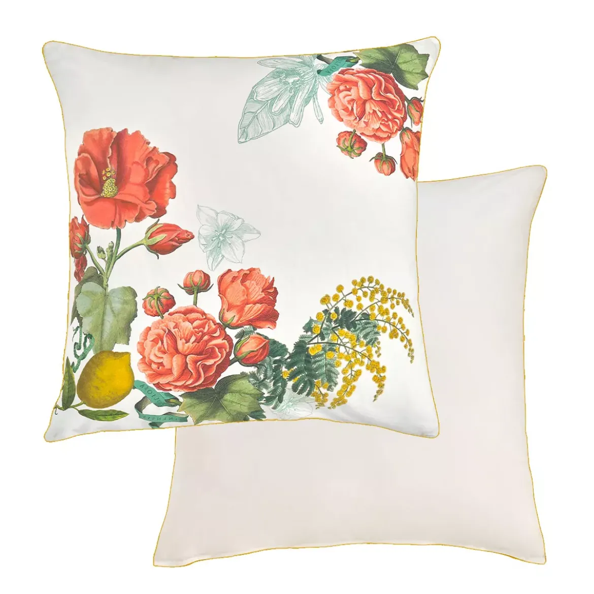 Taie d'oreiller percale de coton lavé imprimé rose jaune Citrons de menton romance