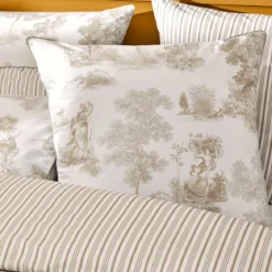 Taie d'oreiller percale de coton 115 g/m² imprimé beige Poesie naturel