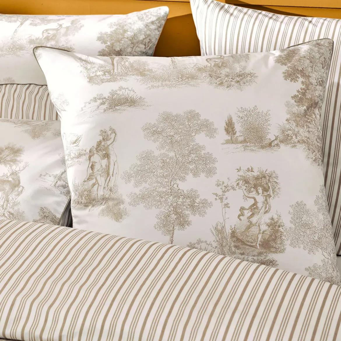 Taie d'oreiller percale de coton 115 g/m² imprimé beige Poesie naturel