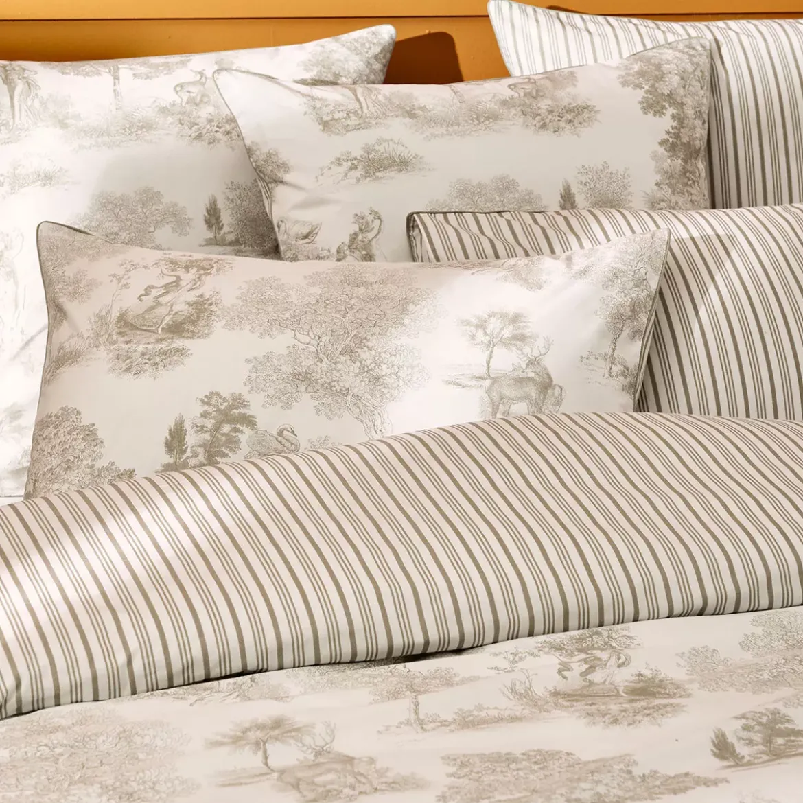 Taie d'oreiller percale de coton 115 g/m² imprimé beige Poesie naturel