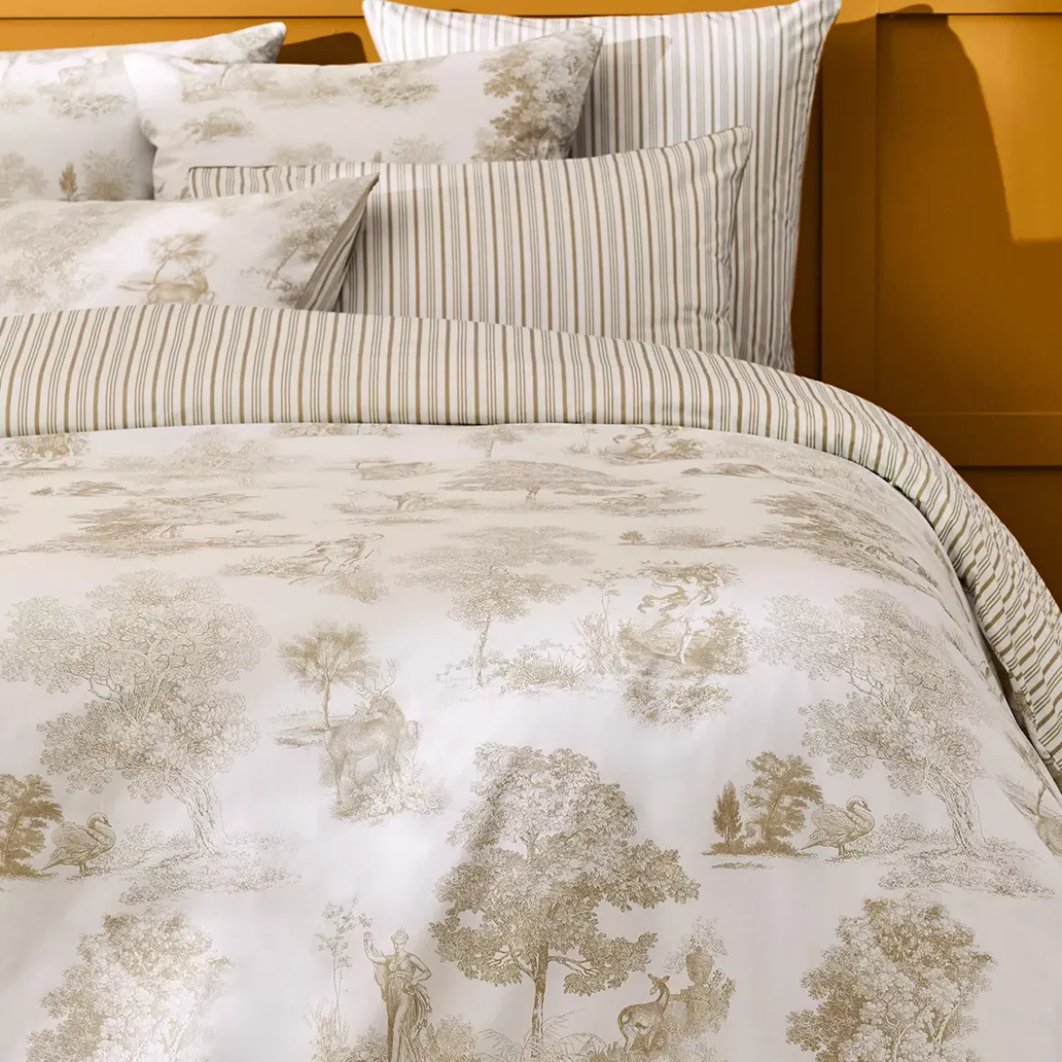 Taie d'oreiller percale de coton 115 g/m² imprimé beige Poesie naturel