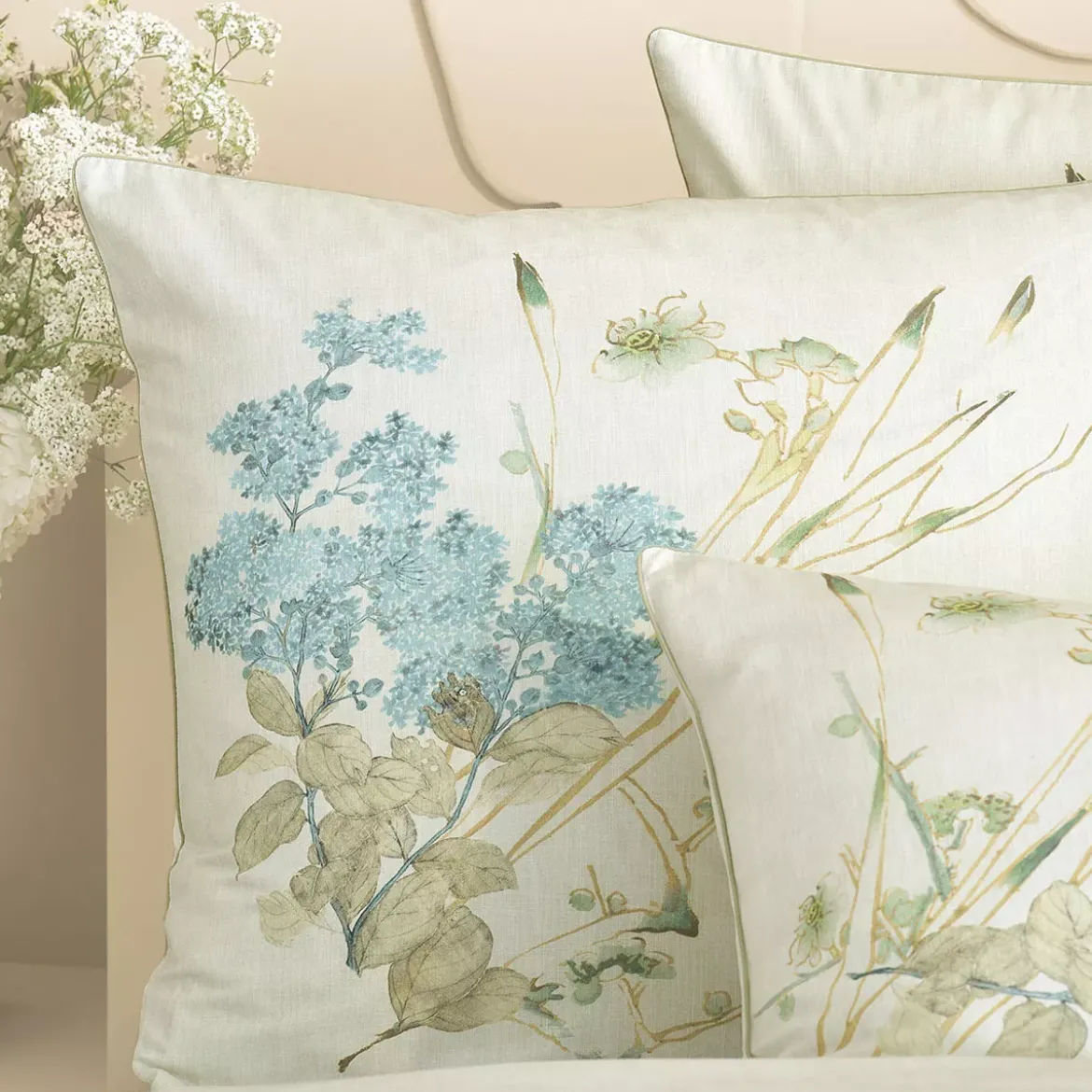 Taie d'oreiller pur coton lavé imprimé beige Caprices parchemin