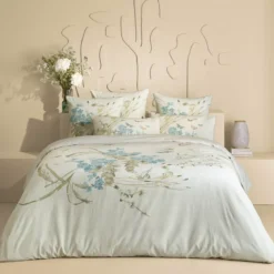 Taie d'oreiller pur coton lavé imprimé beige Caprices parchemin
