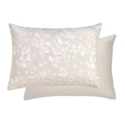 Taie d'oreiller pur coton lavé imprimé beige Souffle de ginkos naturel