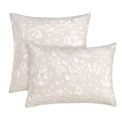 Taie d'oreiller pur coton lavé imprimé beige Souffle de ginkos naturel