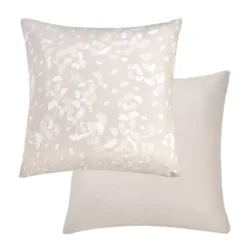 Taie d'oreiller pur coton lavé imprimé beige Souffle de ginkos naturel