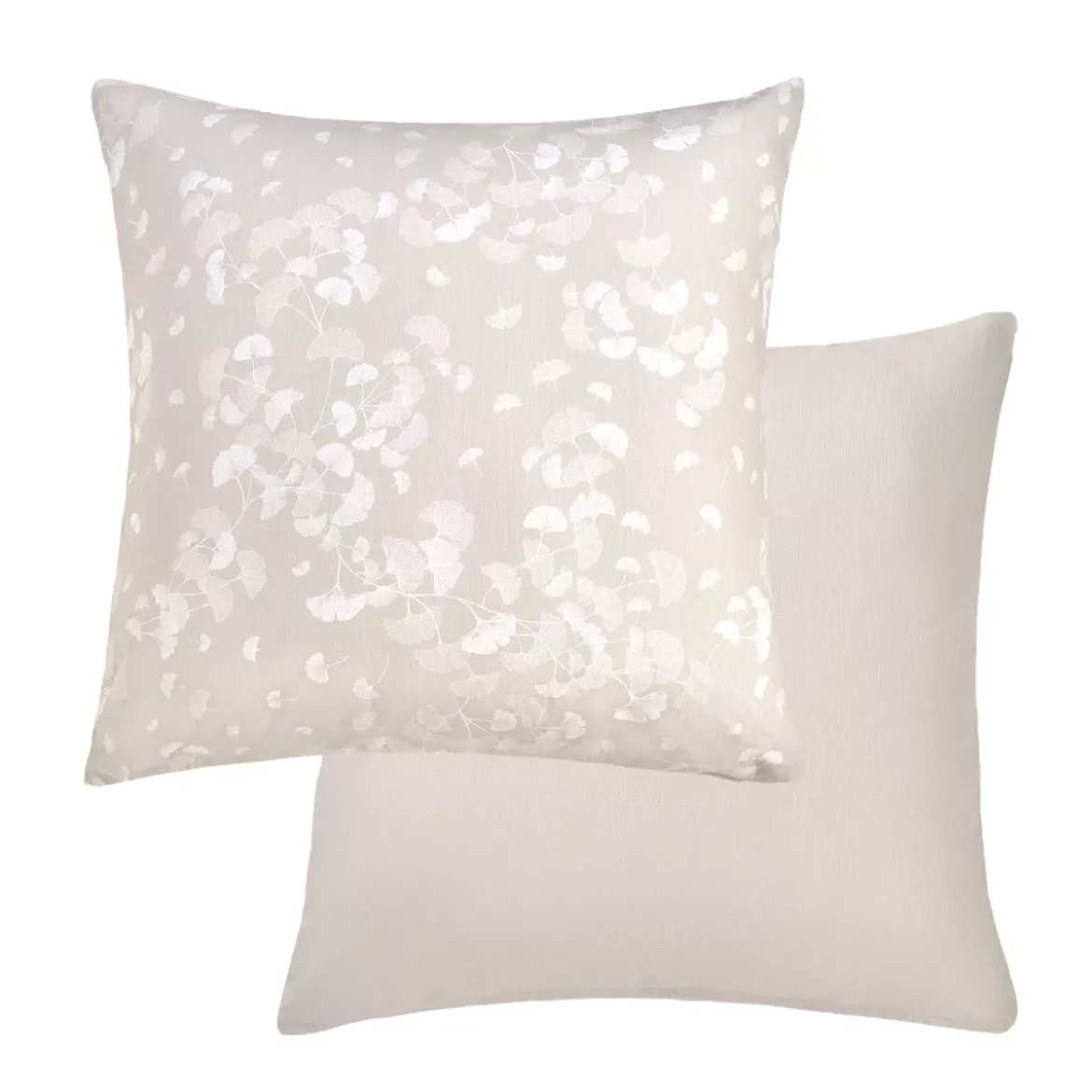 Taie d'oreiller pur coton lavé imprimé beige Souffle de ginkos naturel