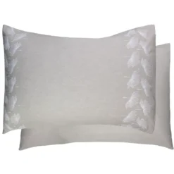 Taie d'oreiller pur coton lavé tissé teint brodé beige Brise d'ete naturel
