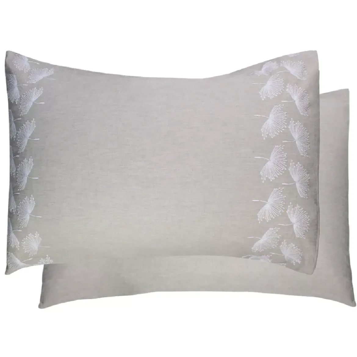 Taie d'oreiller pur coton lavé tissé teint brodé beige Brise d'ete naturel