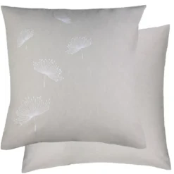Taie d'oreiller pur coton lavé tissé teint brodé beige Brise d'ete naturel