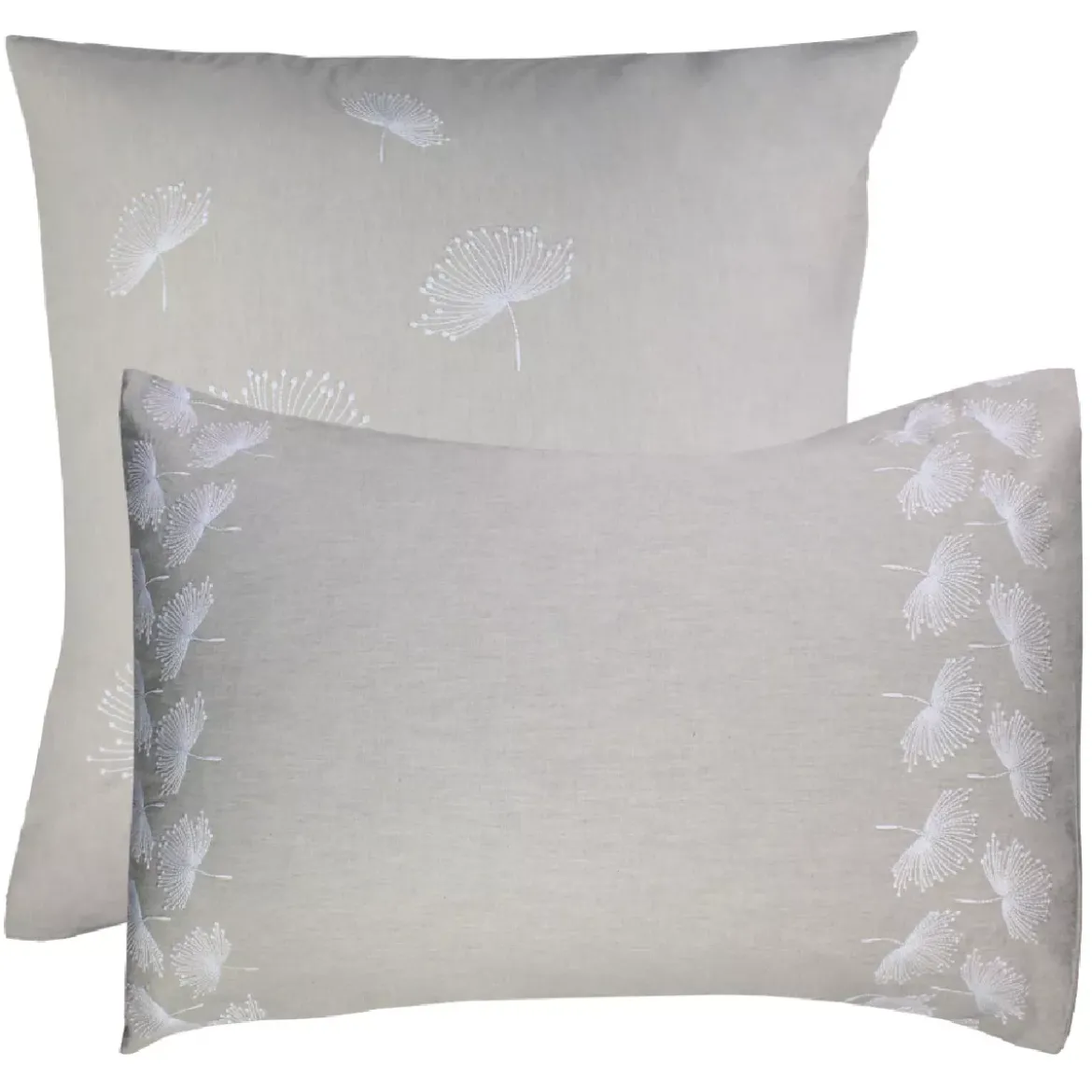 Taie d'oreiller pur coton lavé tissé teint brodé beige Brise d'ete naturel