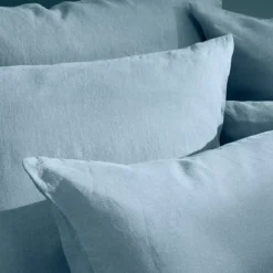 Taie d'oreiller pur lin lavé 165 g/m² uni bleu Le lin lave bleu celeste